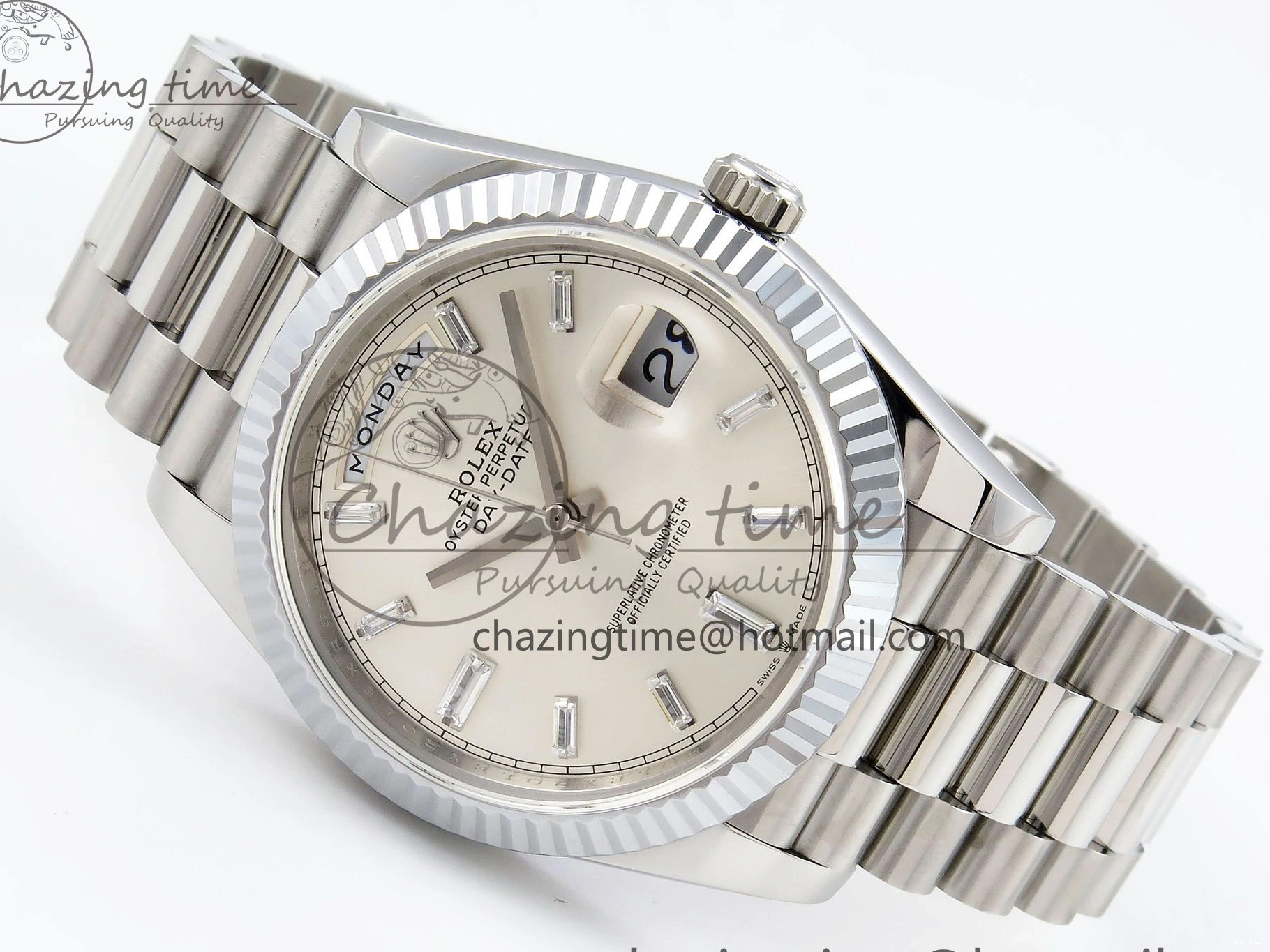 MiroTime 0226 GoodFit DayDate 40 SS JDF 904L Steel Silver Crystal Dial on President Bracelet VR3255 V3 (Gain Weight) 1431